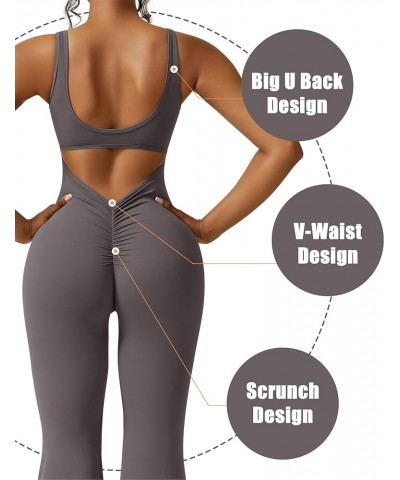 Flare Jumpsuits for Women Sexy Sleeveless Backless Scoop Neck Bodycon V Scrunch Butt Yoga Rompers Unitard Playsuit Grey $15.3...