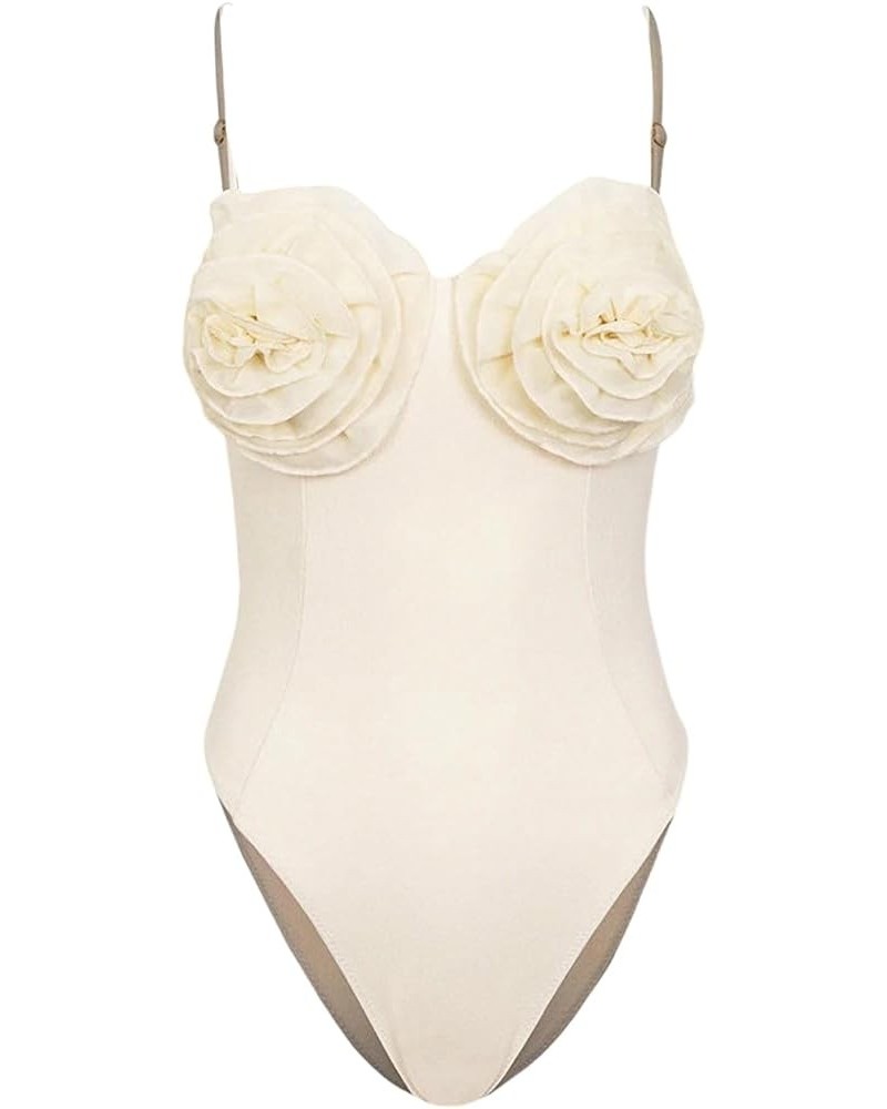 Women's One Piece Swimsuit 3D Flower Decoration Bathing Suit for Daily Wear 11080-white $26.54 Swimsuits