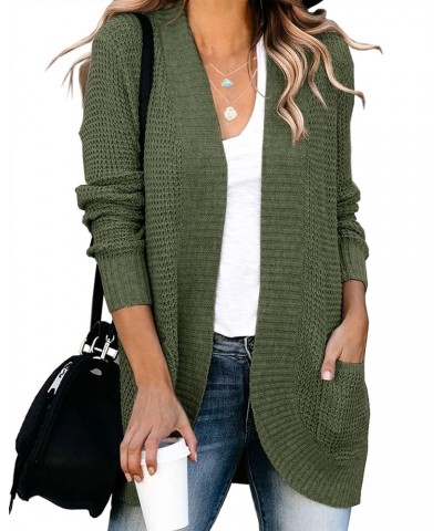 Womens Loose Open Front Cardigan Long Sleeve Casual Lightweight Soft Knit Sweaters Coat with Pockets Army Green $23.93 Sweaters