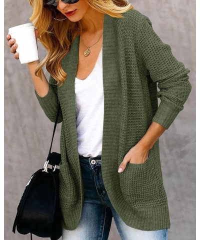 Womens Loose Open Front Cardigan Long Sleeve Casual Lightweight Soft Knit Sweaters Coat with Pockets Army Green $23.93 Sweaters