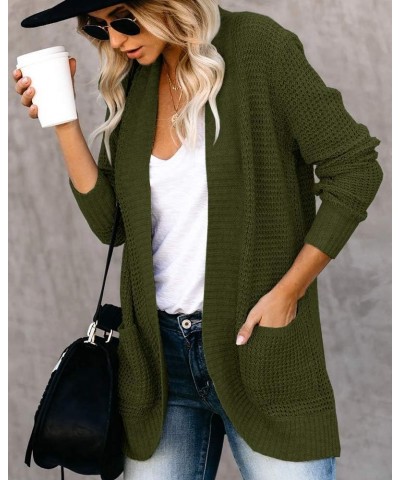 Womens Loose Open Front Cardigan Long Sleeve Casual Lightweight Soft Knit Sweaters Coat with Pockets Army Green $23.93 Sweaters