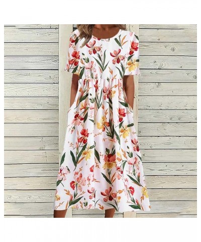 Womens Summer Dresses 2024 Casual Plus Size Dress Trendy Floral Boho Dress Flowy Spring Dress Shirt Dress with Pocket 001-red...