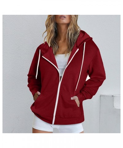 Sweatshirt for Womens Fashion Full Zip Hoodie Oversized Long Sleeve Jackets Y2k Trendy Teen Girls Fall Clothes 2023 J06-wine ...