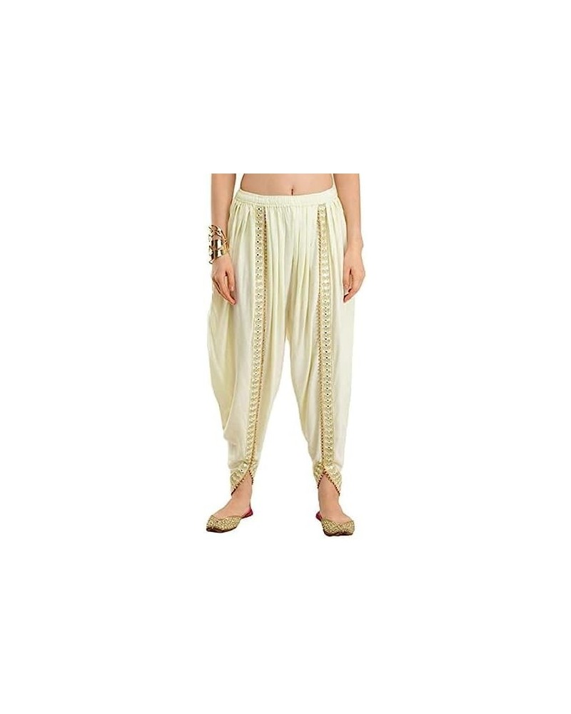 DAMIRA Creation Women/Girls Cotton/Rayon Solid Full Length Lace Loose Fit Plain Dhoti Pant/Salwar/Patiala Cream $15.68 Pants