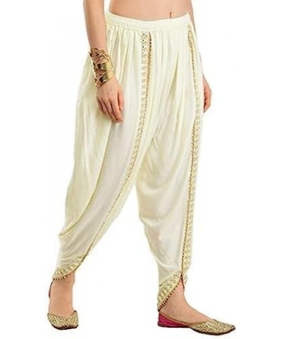 DAMIRA Creation Women/Girls Cotton/Rayon Solid Full Length Lace Loose Fit Plain Dhoti Pant/Salwar/Patiala Cream $15.68 Pants