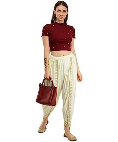 DAMIRA Creation Women/Girls Cotton/Rayon Solid Full Length Lace Loose Fit Plain Dhoti Pant/Salwar/Patiala Cream $15.68 Pants