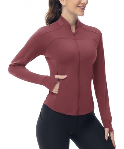 Women's Gym Zip Up Jackets Lightweight Athletic Running Jackets For Women Cropped Sports Tops With Thumb Holes Dark Red $17.9...