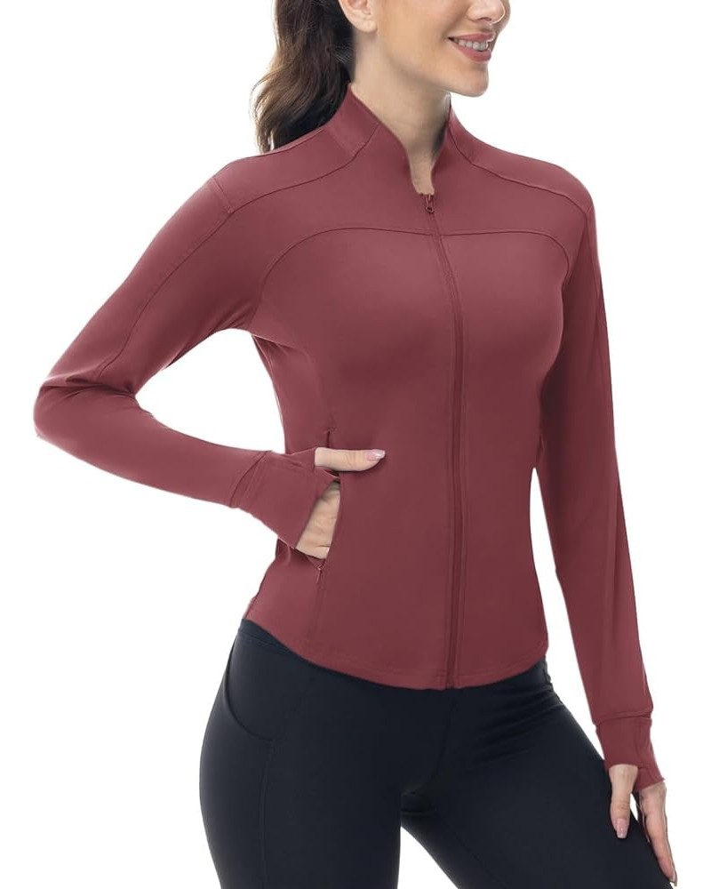 Women's Gym Zip Up Jackets Lightweight Athletic Running Jackets For Women Cropped Sports Tops With Thumb Holes Dark Red $17.9...