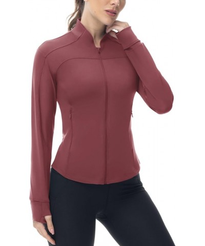 Women's Gym Zip Up Jackets Lightweight Athletic Running Jackets For Women Cropped Sports Tops With Thumb Holes Dark Red $17.9...