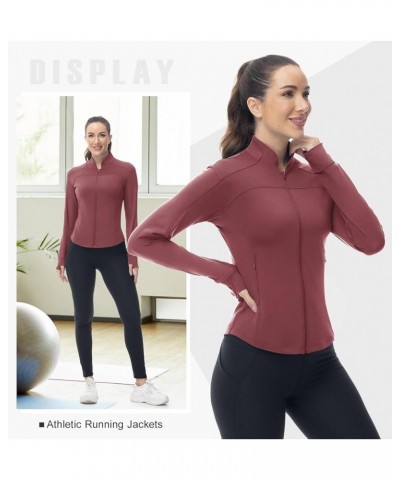 Women's Gym Zip Up Jackets Lightweight Athletic Running Jackets For Women Cropped Sports Tops With Thumb Holes Dark Red $17.9...