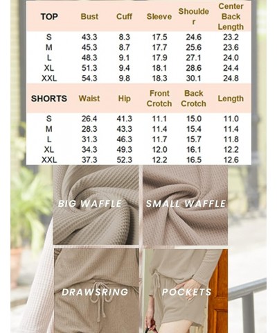 Womens Waffle Knit Pajama Sets Long Sleeve Top and Shorts Matching Lounge Set Loungewear Sweatsuit with Pockets Mini Waffle-w...