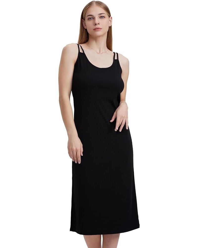 Women Casual Midi Slip Dress Sleeveless Spaghetti Strap Beach Cover Up Black $8.00 Swimsuits