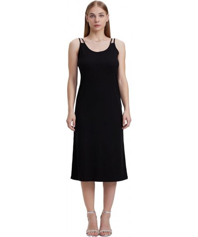 Women Casual Midi Slip Dress Sleeveless Spaghetti Strap Beach Cover Up Black $8.00 Swimsuits