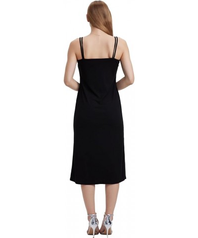 Women Casual Midi Slip Dress Sleeveless Spaghetti Strap Beach Cover Up Black $8.00 Swimsuits