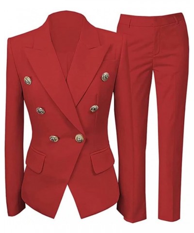 Women Suit Set 2 Pieces Pant Suits Notched Lapel Double Breasted Blazer and Pants Set for Office Work Elegant Lady Suits Red ...