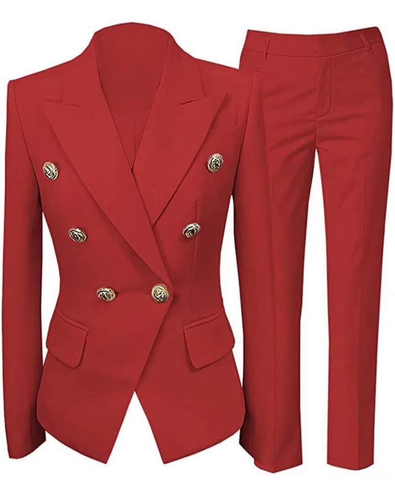 Women Suit Set 2 Pieces Pant Suits Notched Lapel Double Breasted Blazer and Pants Set for Office Work Elegant Lady Suits Red ...