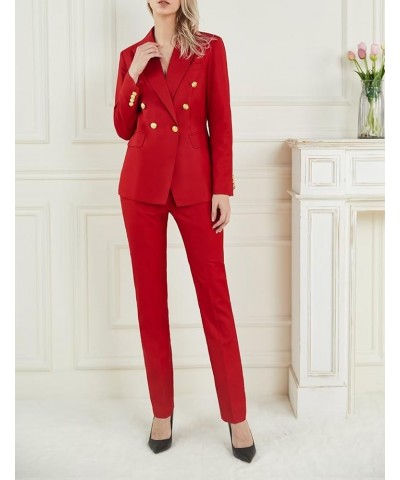 Women Suit Set 2 Pieces Pant Suits Notched Lapel Double Breasted Blazer and Pants Set for Office Work Elegant Lady Suits Red ...