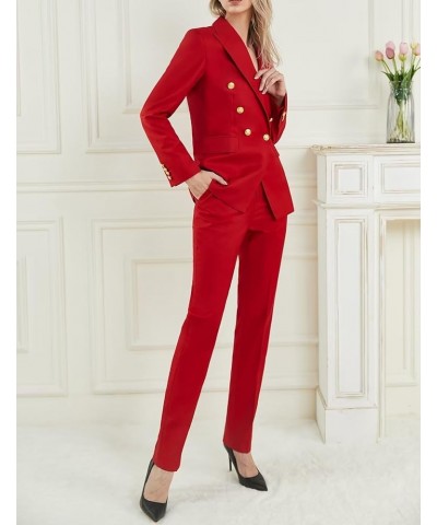 Women Suit Set 2 Pieces Pant Suits Notched Lapel Double Breasted Blazer and Pants Set for Office Work Elegant Lady Suits Red ...