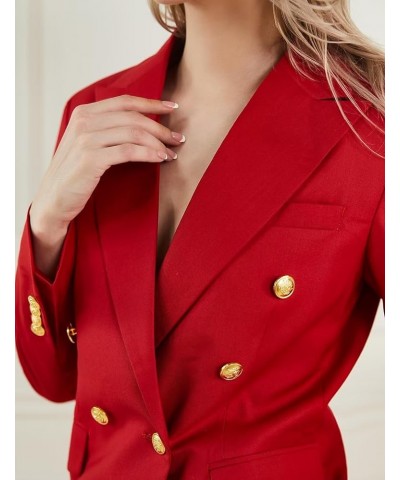 Women Suit Set 2 Pieces Pant Suits Notched Lapel Double Breasted Blazer and Pants Set for Office Work Elegant Lady Suits Red ...