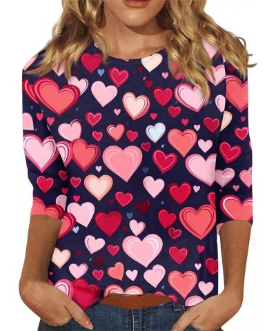 Women's Valentines Day Shirts Trendy 3/4 Sleeve Shirts Dressy Casual Cute Graphic Tees Holiday Outfits Loose Fit Navy $7.66 T...