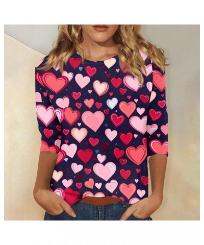 Women's Valentines Day Shirts Trendy 3/4 Sleeve Shirts Dressy Casual Cute Graphic Tees Holiday Outfits Loose Fit Navy $7.66 T...