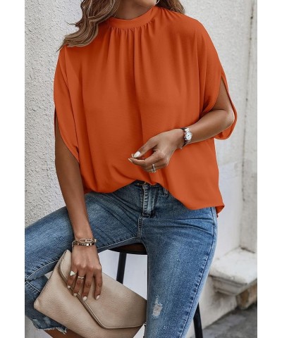 Womens Tops, Short Sleeve Casual Summer Top Solid Color Self Tie Loose Fit Drape Tunic Blouses Shirts Light Orange $13.54 Tops