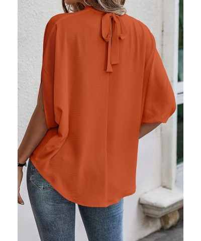 Womens Tops, Short Sleeve Casual Summer Top Solid Color Self Tie Loose Fit Drape Tunic Blouses Shirts Light Orange $13.54 Tops