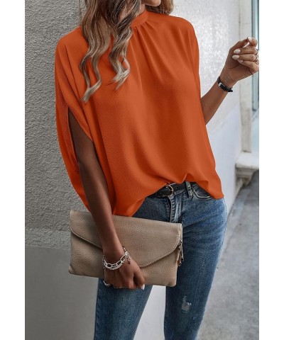 Womens Tops, Short Sleeve Casual Summer Top Solid Color Self Tie Loose Fit Drape Tunic Blouses Shirts Light Orange $13.54 Tops