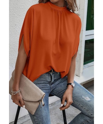 Womens Tops, Short Sleeve Casual Summer Top Solid Color Self Tie Loose Fit Drape Tunic Blouses Shirts Light Orange $13.54 Tops