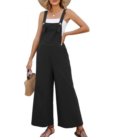 Women's Casual Cotton Overalls Wide Leg Loose Fit Jumpsuit Fashion Baggy Rompers With Pockets Black $18.54 Overalls