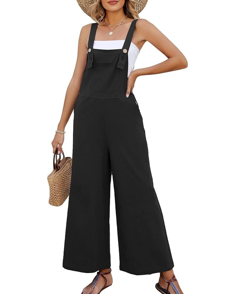 Women's Casual Cotton Overalls Wide Leg Loose Fit Jumpsuit Fashion Baggy Rompers With Pockets Black $18.54 Overalls