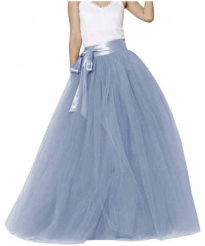 Women Long Maxi Puffy 5 Layers Tulle Skirt Floor Length A Line with Bowknot Belt High Waisted for Wedding Party Evening Dusty...