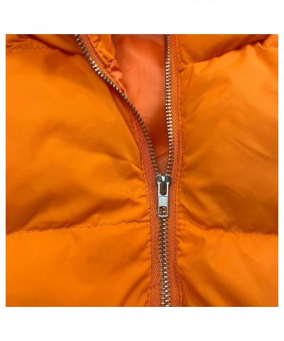 Women's Cropped Puffer Vest Sleeveless Zip Up Y2K Hooded Puffy Padded Jacket Bubble Gilet Winter Outwear Orange $17.60 Vests