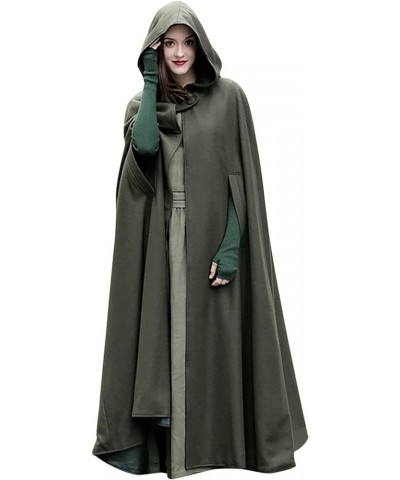 Women's Trench Coat Gothic Long Cloak Autumn And Winter Hoodies Robe Wool Blend Hooded Cape Poncho Maxi Cloak Coat A02_army G...