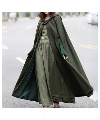 Women's Trench Coat Gothic Long Cloak Autumn And Winter Hoodies Robe Wool Blend Hooded Cape Poncho Maxi Cloak Coat A02_army G...