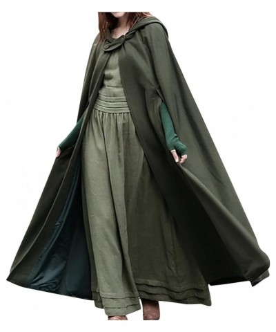 Women's Trench Coat Gothic Long Cloak Autumn And Winter Hoodies Robe Wool Blend Hooded Cape Poncho Maxi Cloak Coat A02_army G...