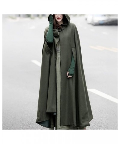 Women's Trench Coat Gothic Long Cloak Autumn And Winter Hoodies Robe Wool Blend Hooded Cape Poncho Maxi Cloak Coat A02_army G...