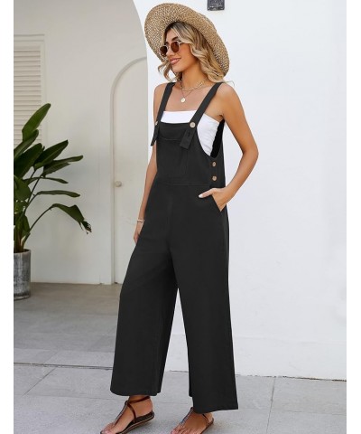 Women's Casual Cotton Overalls Wide Leg Loose Fit Jumpsuit Fashion Baggy Rompers With Pockets Black $18.54 Overalls