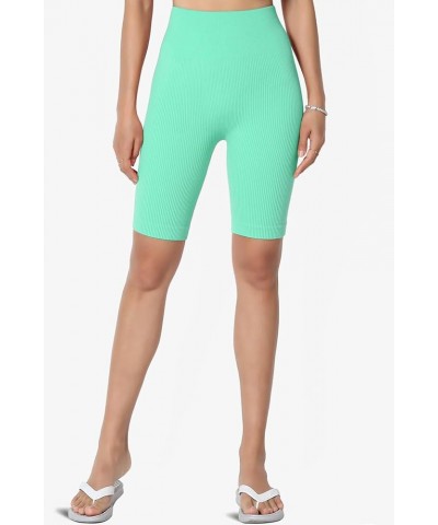 Women's Compression Ribbed Seamless High Waist Biker Shorts Short Leggings Ribbed Mint $10.06 Activewear