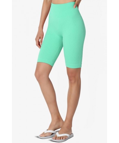 Women's Compression Ribbed Seamless High Waist Biker Shorts Short Leggings Ribbed Mint $10.06 Activewear