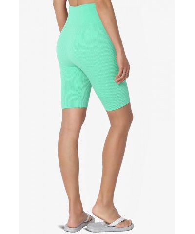 Women's Compression Ribbed Seamless High Waist Biker Shorts Short Leggings Ribbed Mint $10.06 Activewear