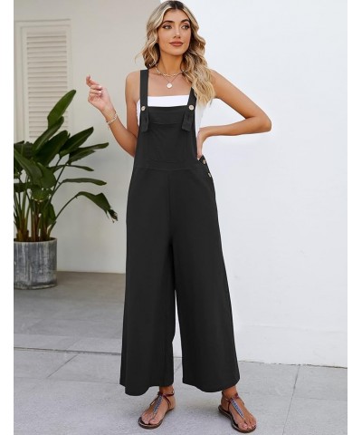 Women's Casual Cotton Overalls Wide Leg Loose Fit Jumpsuit Fashion Baggy Rompers With Pockets Black $18.54 Overalls