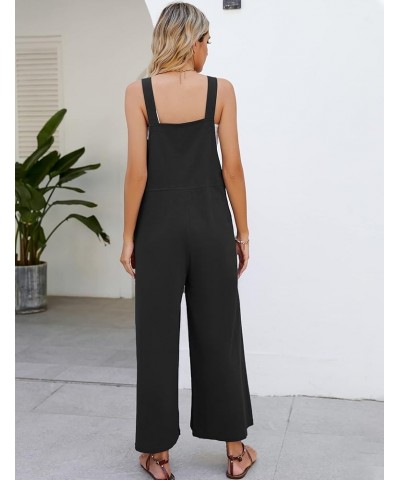 Women's Casual Cotton Overalls Wide Leg Loose Fit Jumpsuit Fashion Baggy Rompers With Pockets Black $18.54 Overalls