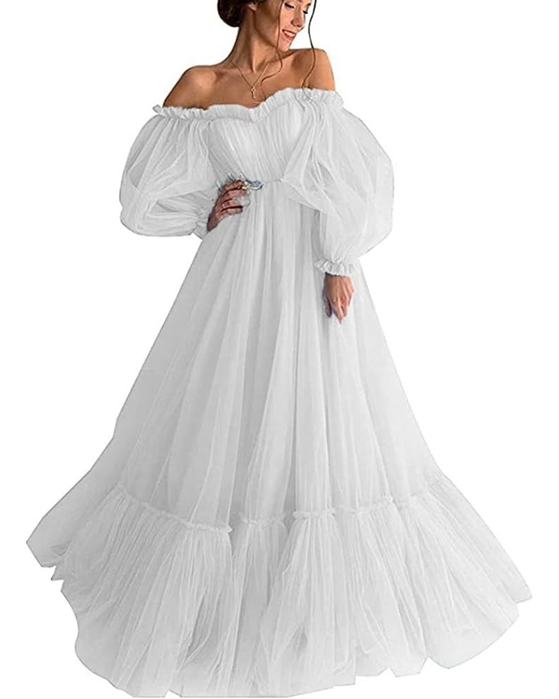 Long Puffy Sleeve Prom Dress Off Shoulder A Line Sweetheart Evening Gowns Party Dresses Ball Gowns for Women Ivory $40.50 Dre...