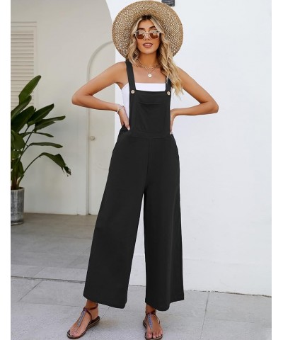 Women's Casual Cotton Overalls Wide Leg Loose Fit Jumpsuit Fashion Baggy Rompers With Pockets Black $18.54 Overalls