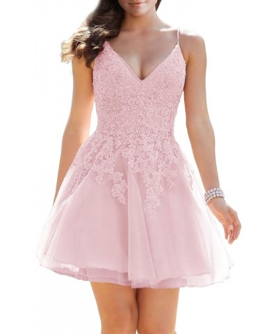 Tulle Homecoming Dresses for Teens 2024 V Neck Applique Short Cocktail Party Dress Pink $33.00 Dresses