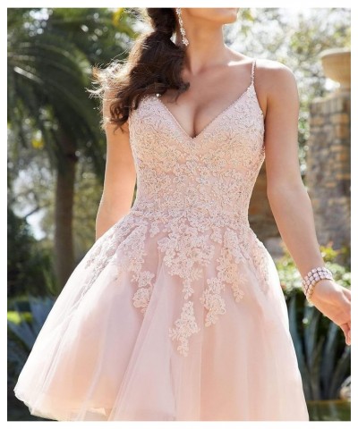 Tulle Homecoming Dresses for Teens 2024 V Neck Applique Short Cocktail Party Dress Pink $33.00 Dresses