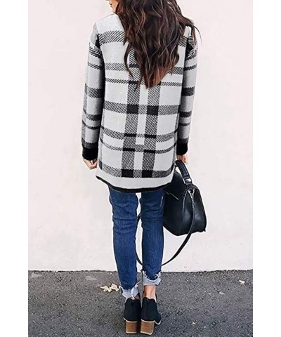 Womens Loose Long Sleeve Open Front Cardigan Knit Leopard Print Cozy Sweater Coat Outwear with Pockets White Plaid $19.09 Swe...