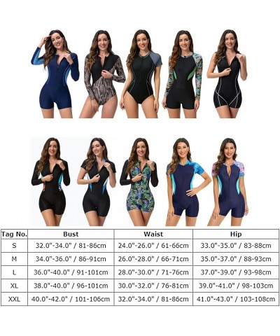 Women's One Piece Rashguard Floral Surfing Swimsuits Swim Rash Guard Boyleg Bathing Suit UV Protection Swimwear Dark Blue Pat...