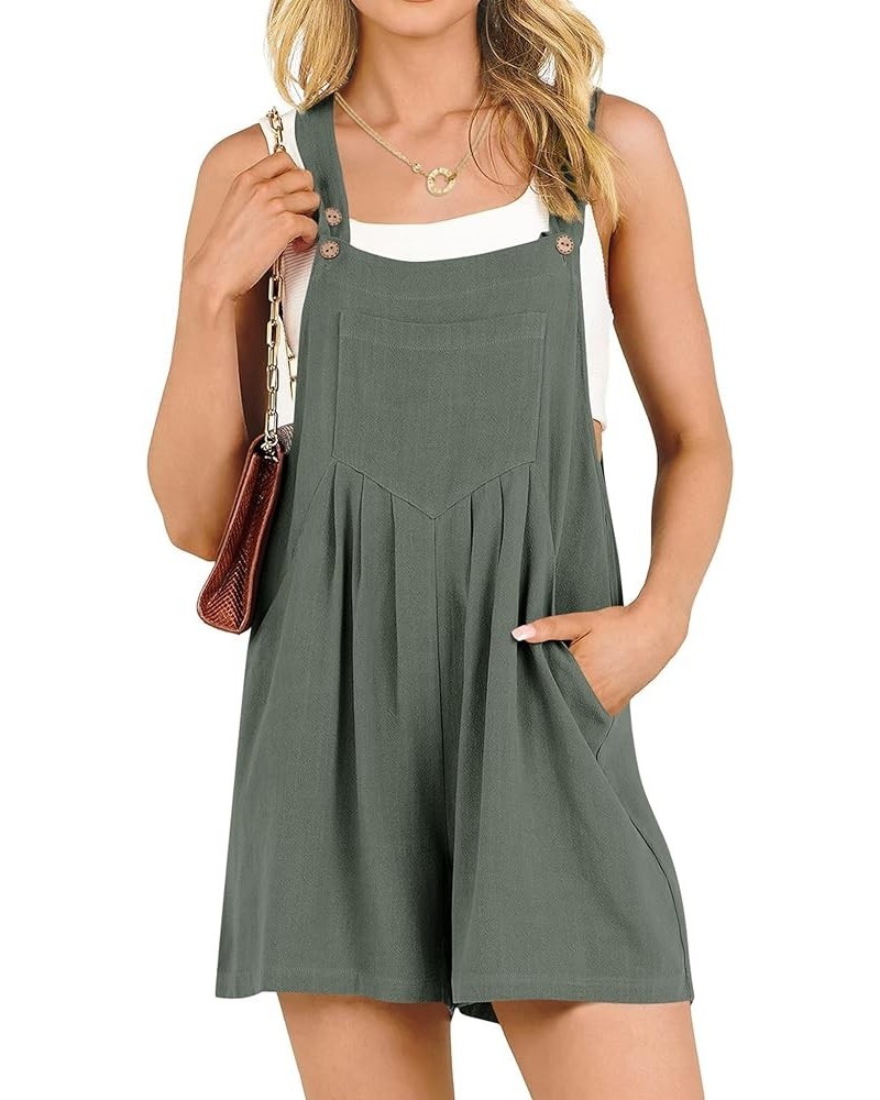 Women's Short Overalls Linen Adjustable Strap Wide Leg Jumpsuit Casual Rompers with Pockets S-XL Celadon $19.27 Overalls